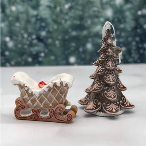 Gingerbread Cookie Tree Pink Icing Sleigh White Red Icing Christmas New Set Of 2